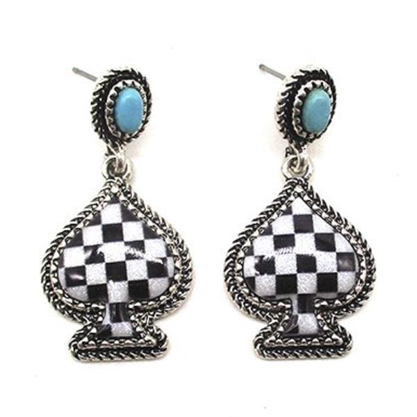 WESTERN STYLE SPADE CHEKCER EARRING