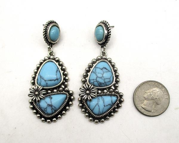 WESTERN STYLE TQ STONE DANGLE EARRING