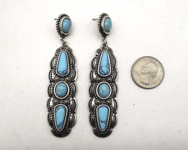 WESTERN STYLE TQ STONE DANGLE EARRING