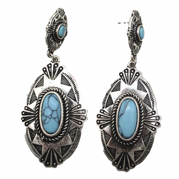 WESTERN STYLE TQ STONE DANGLE EARRING