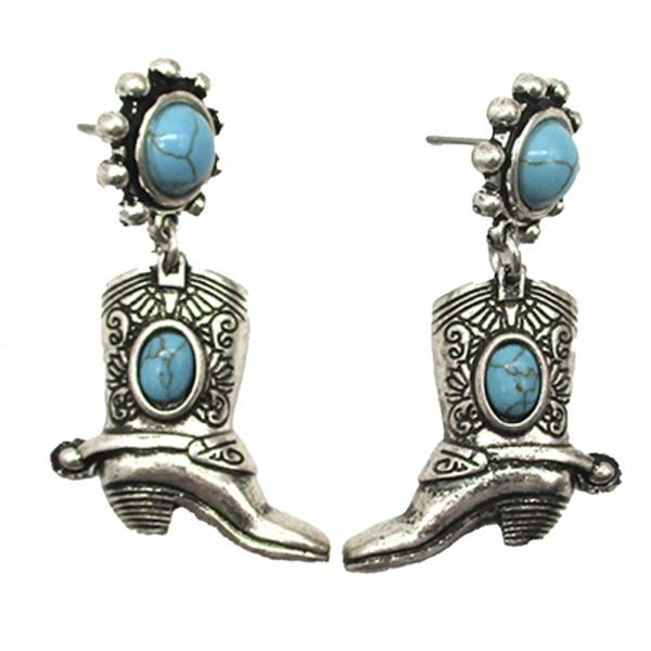 WESTERN STYLE TQ STONE BOOTS DANGLE EARRING