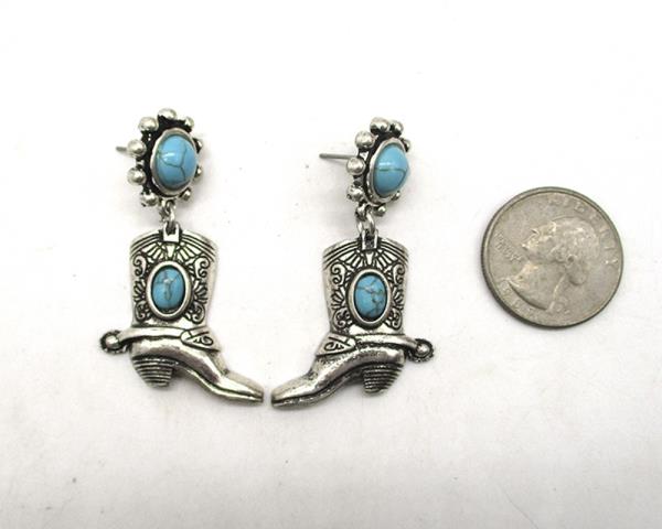 WESTERN STYLE TQ STONE BOOTS DANGLE EARRING