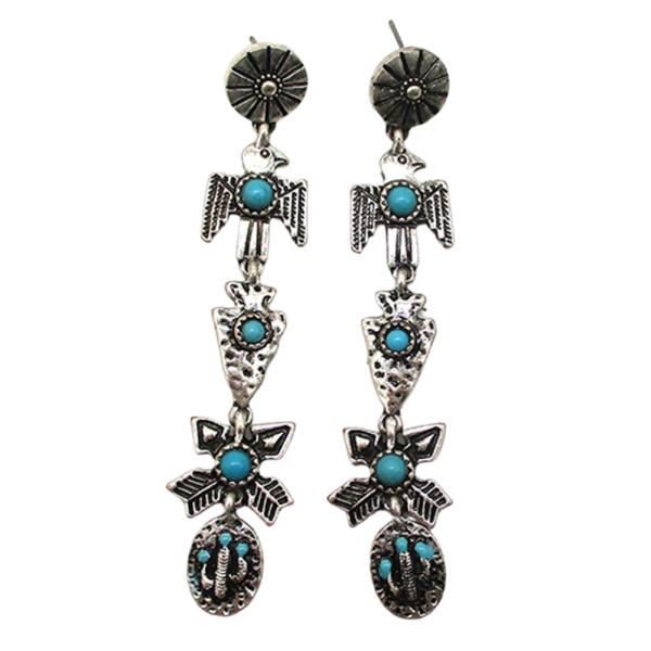 WESTERN STYLE TQ STONE BIRD DANGLE EARRING