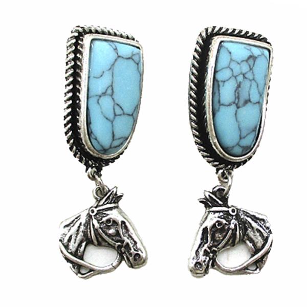 WESTERN STYLE TQ STONE HORSE DANGLE EARRING