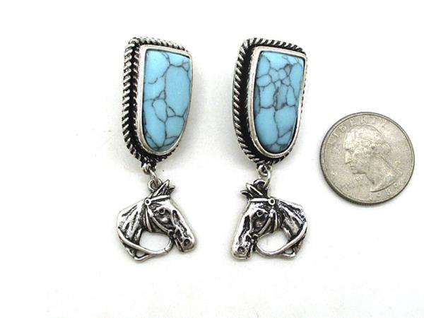 WESTERN STYLE TQ STONE HORSE DANGLE EARRING