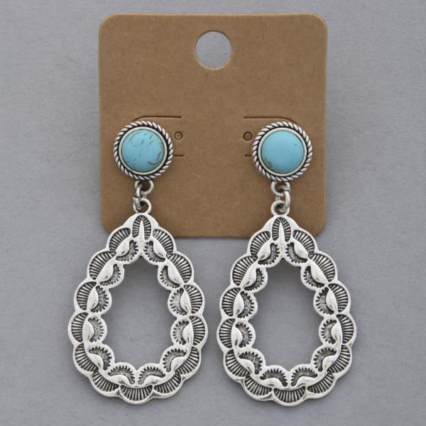 WESTERN TURQUOISE BEAD TEARDROP DANGLE EARRING