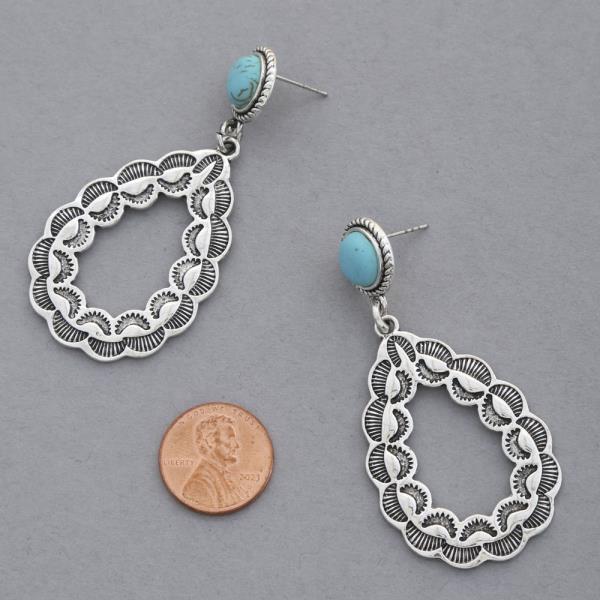 WESTERN TURQUOISE BEAD TEARDROP DANGLE EARRING