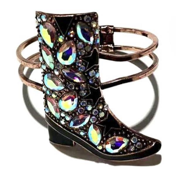 WESTERN STYLE BOOTS RHINESTONE HINGED BRACELET