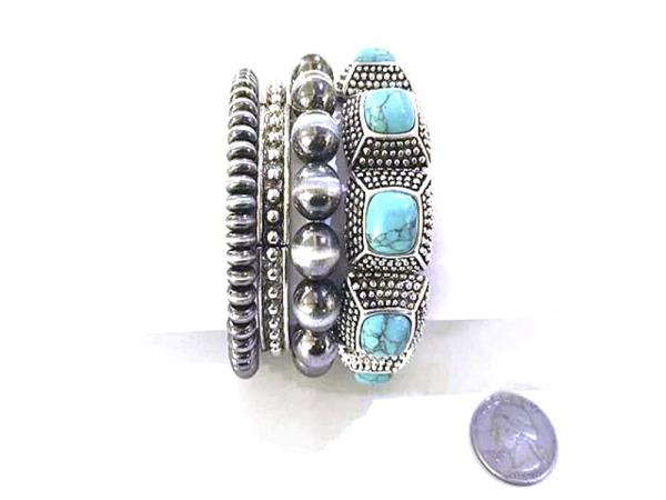 WESTERN STYLE TQ STONE STRETCH BRACELET SET