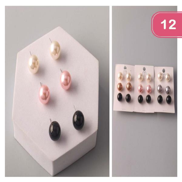 MIX PEARL BALL STUD EARRINGS (12 UNITS)