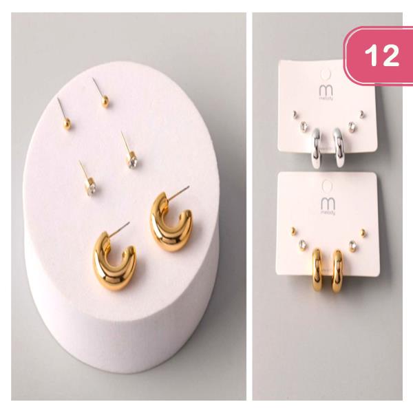 SYMMETRICAL CHUNKY HUGGIE EARRING SET (12 UNITS)