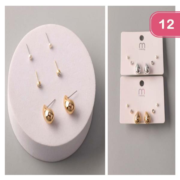 BOLD TEARDROP SYMMETRICAL EARRING SET (12 UNITS)