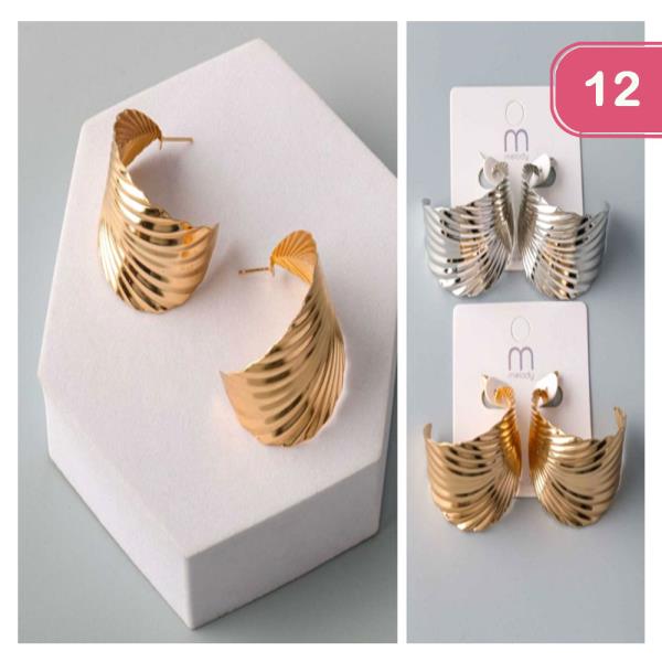 PLEATED SHEET METAL HOOP EARRING (12 UNITS)