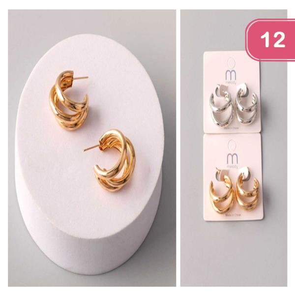 TRIPLE RING LAYER HUGGIE EARRING (12 UNITS)