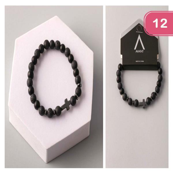 MATTE CROSS BEADED BRACELET (12 UNITS)