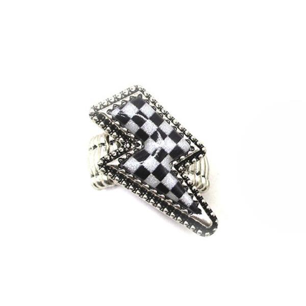 WESTERN CHECKER LIGHTNING WIDE RING