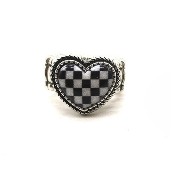 WESTERN CHECKER HEART WIDE RING