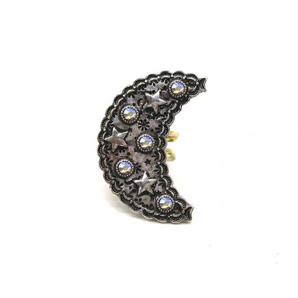 WESTERN RHINESTONE MOON WIDE RING