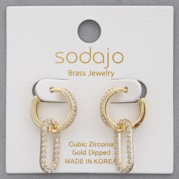 SODAJO CZ HOOP OVAL LINK GOLD DIPPED EARRING