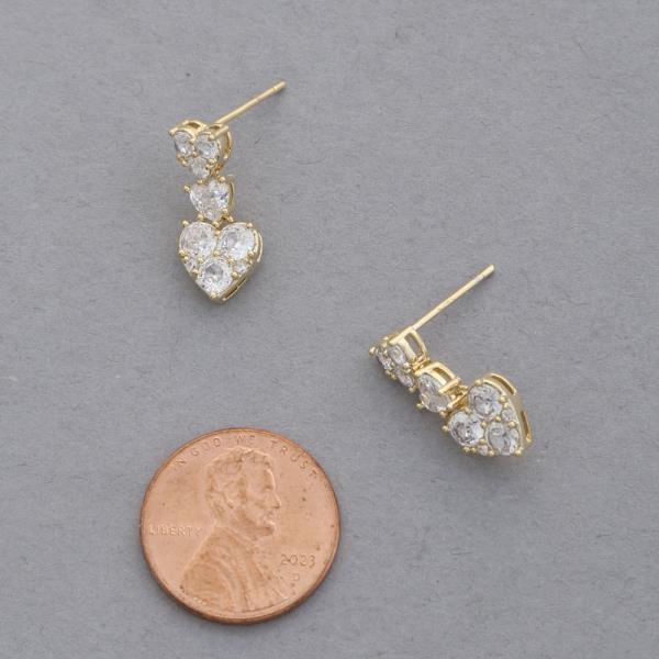 SODAJO CZ TRIPLE HEART DANGLE GOLD DIPPED EARRING