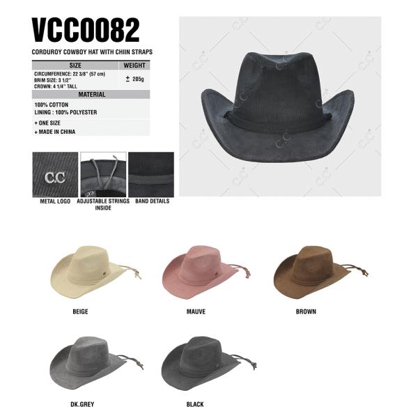 CORDUROY COWBOY HAT WITH CHIN STRAPS