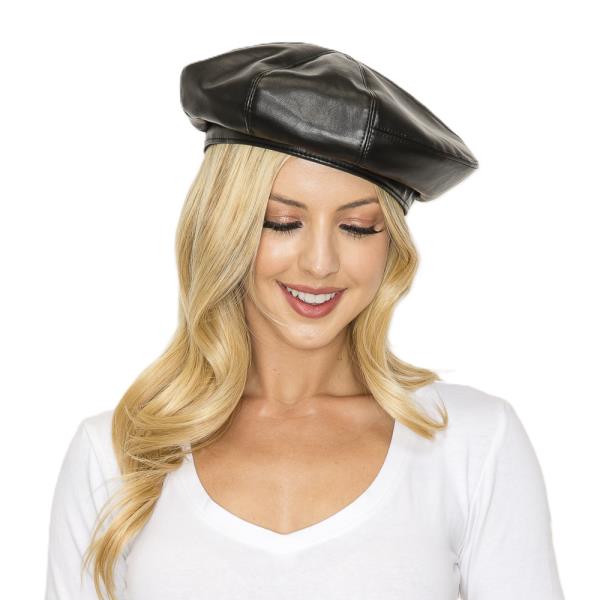 FAUX LEATHER BERET HAT