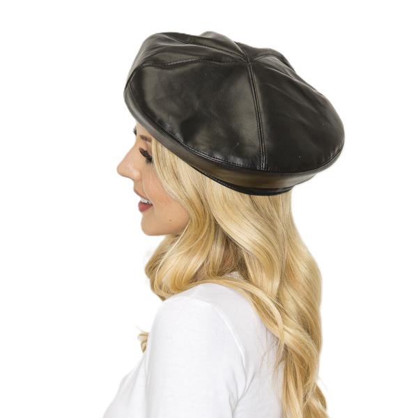 FAUX LEATHER BERET HAT