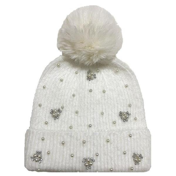 PEARL STUDDED POM POM BEANIES