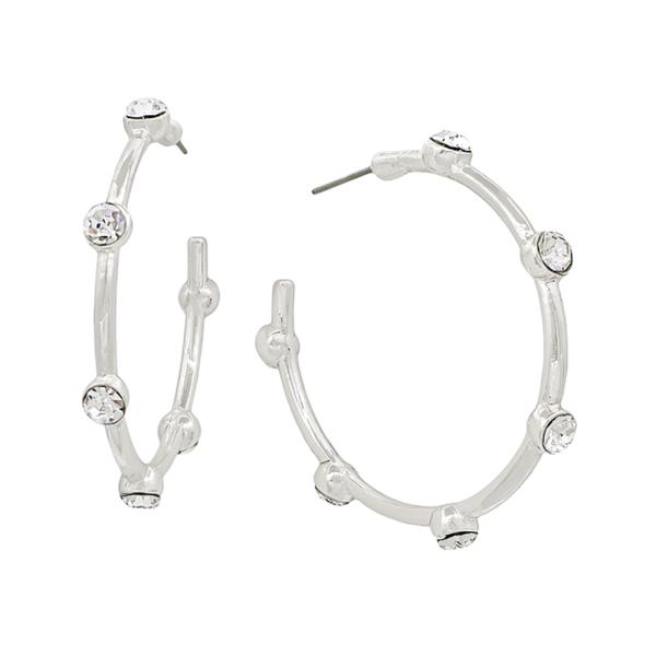 CRYSTAL ACCENT METAL HOOP EARRING