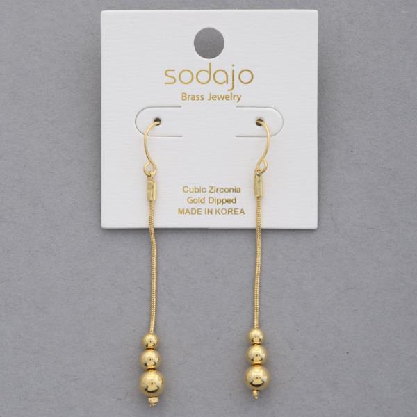 SODAJO TRIPLE BEAD GOLD DIPPED DANGLE EARRING