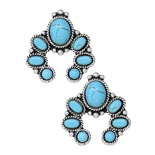 WESTERN STYLE TQ SQUASH BLOSSOM STONE EARRING