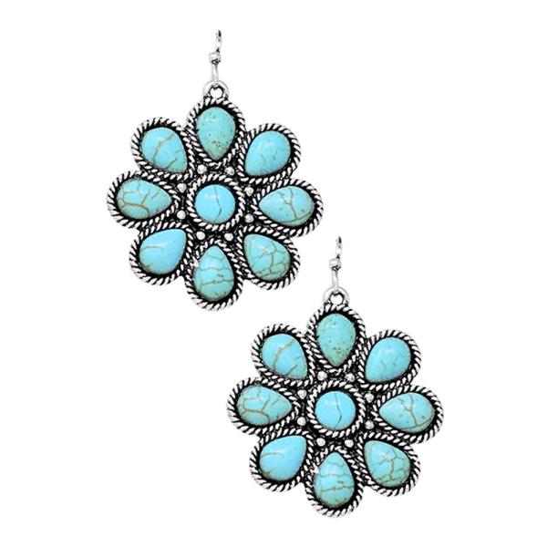 WESTERN STYLE FLOWER TQ STONE EARRING