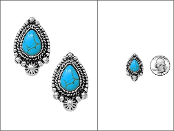 WESTERN STYLE TQ TEARDROP STONE EARRING