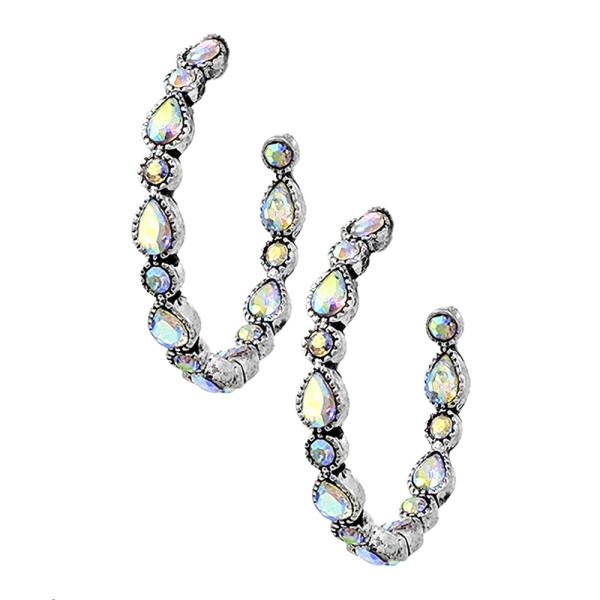 WESTERN STYLE TQ RHINESTONE C HOOP EARRING