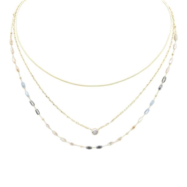 3 LAYERED METAL BEAD CHAIN NECKLACE