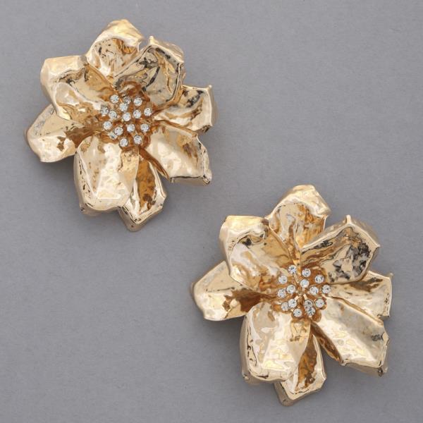 FLOWER RHINESTONE METAL EARRING