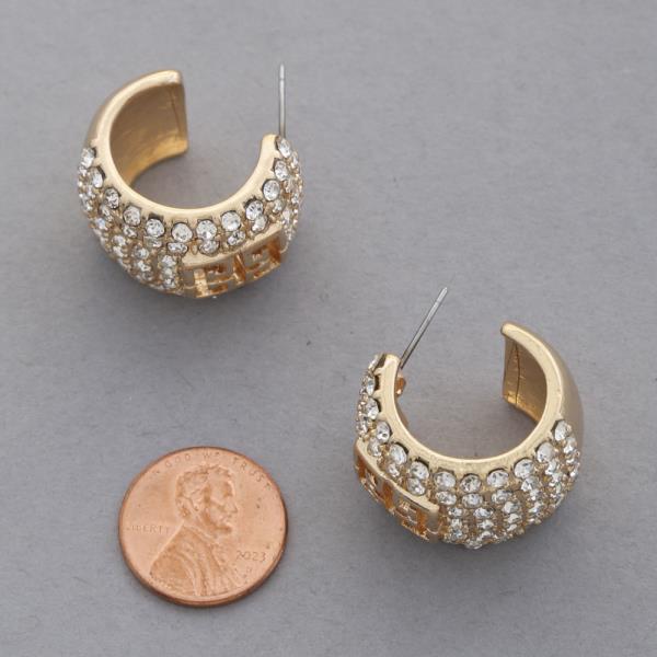 GREEK PATTERN RHINESTONE OPEN HOOP EARRING