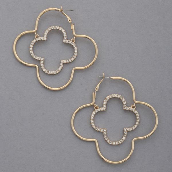 DOUBLE CLOVER RHINESTONE METAL EARRING