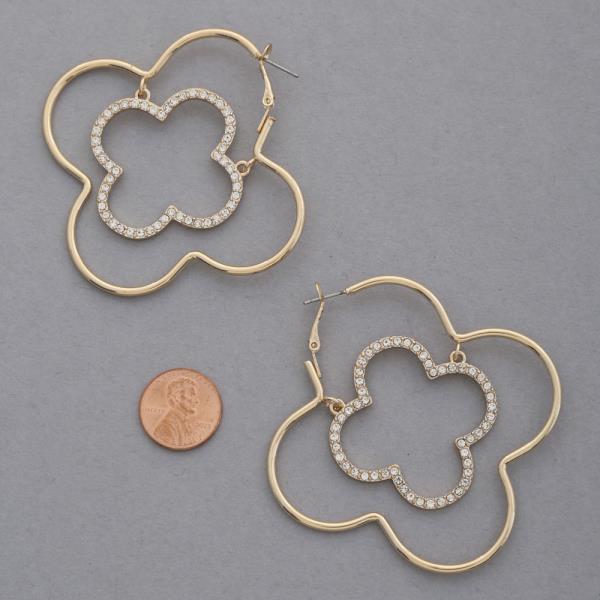 DOUBLE CLOVER RHINESTONE METAL EARRING