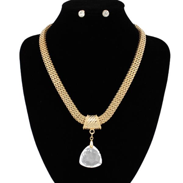 METAL CHAIN TEARDROP PENDANT NECKLACE EARRING SET