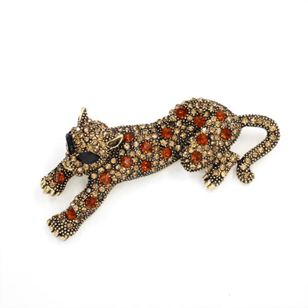 RHINESTONE JAGUAR BROOCH PIN