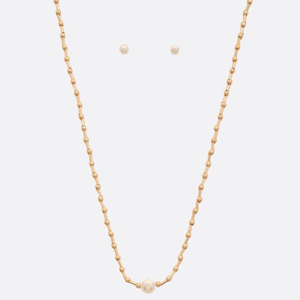 PEARL BEAD METAL NECKLACE