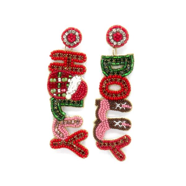 CHRISTMAS HOLLY DOLLY  SEED BEAD EARRINGS