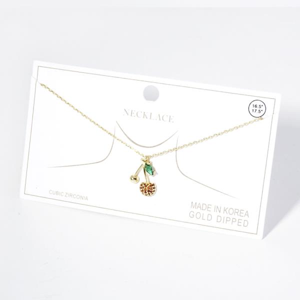 GOLD DIPPED CZ CHERRY PENDANT NECKLACE