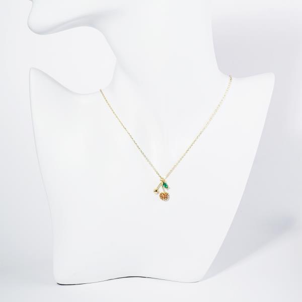 GOLD DIPPED CZ CHERRY PENDANT NECKLACE