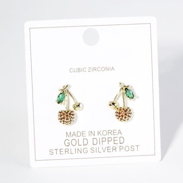 GOLD DIPPED CZ CHERRY EARRING