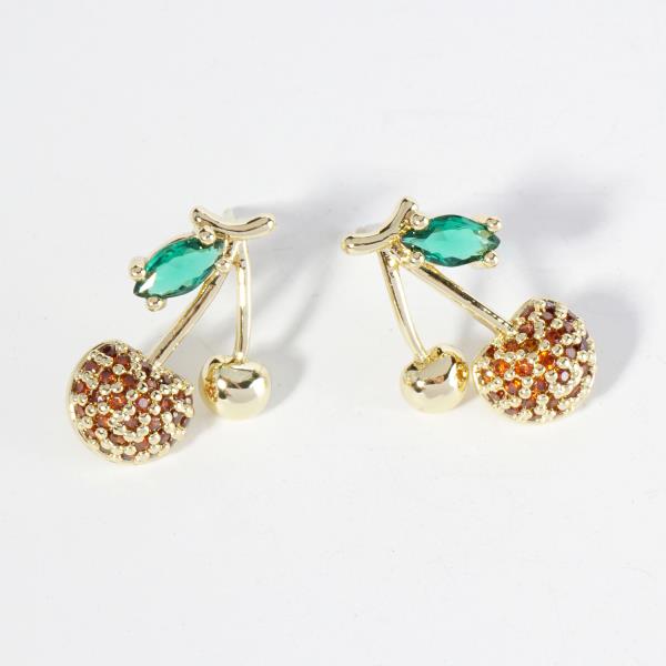 GOLD DIPPED CZ CHERRY EARRING