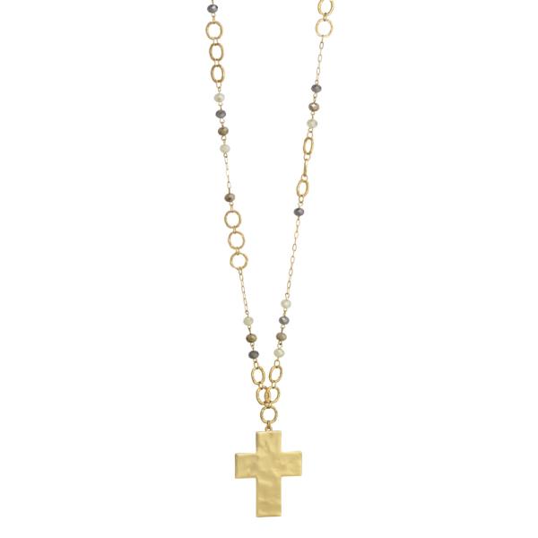 GLASS METAL CROSS LONG NECKLACE