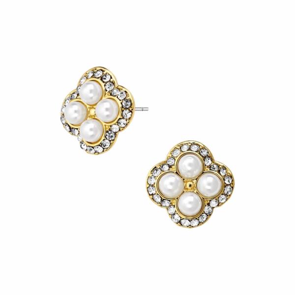 PAVE PEARL POST STUD EARRINGS