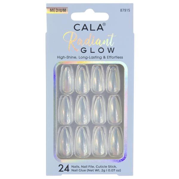 RADIANT GLOW WHITE CHROME ALMOND NAIL DECORATION SET